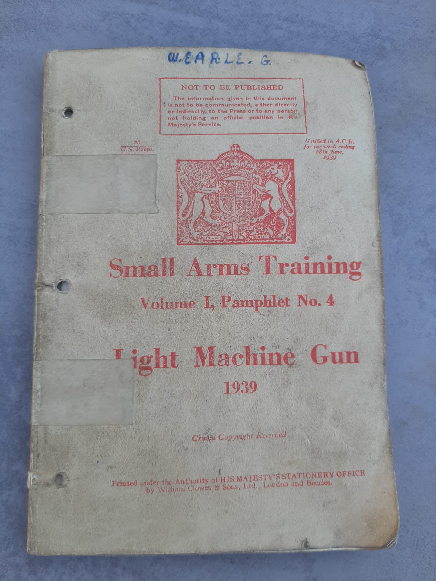 Manuel d’entraînement Small Arms Training - Light Machine Gun (1939)