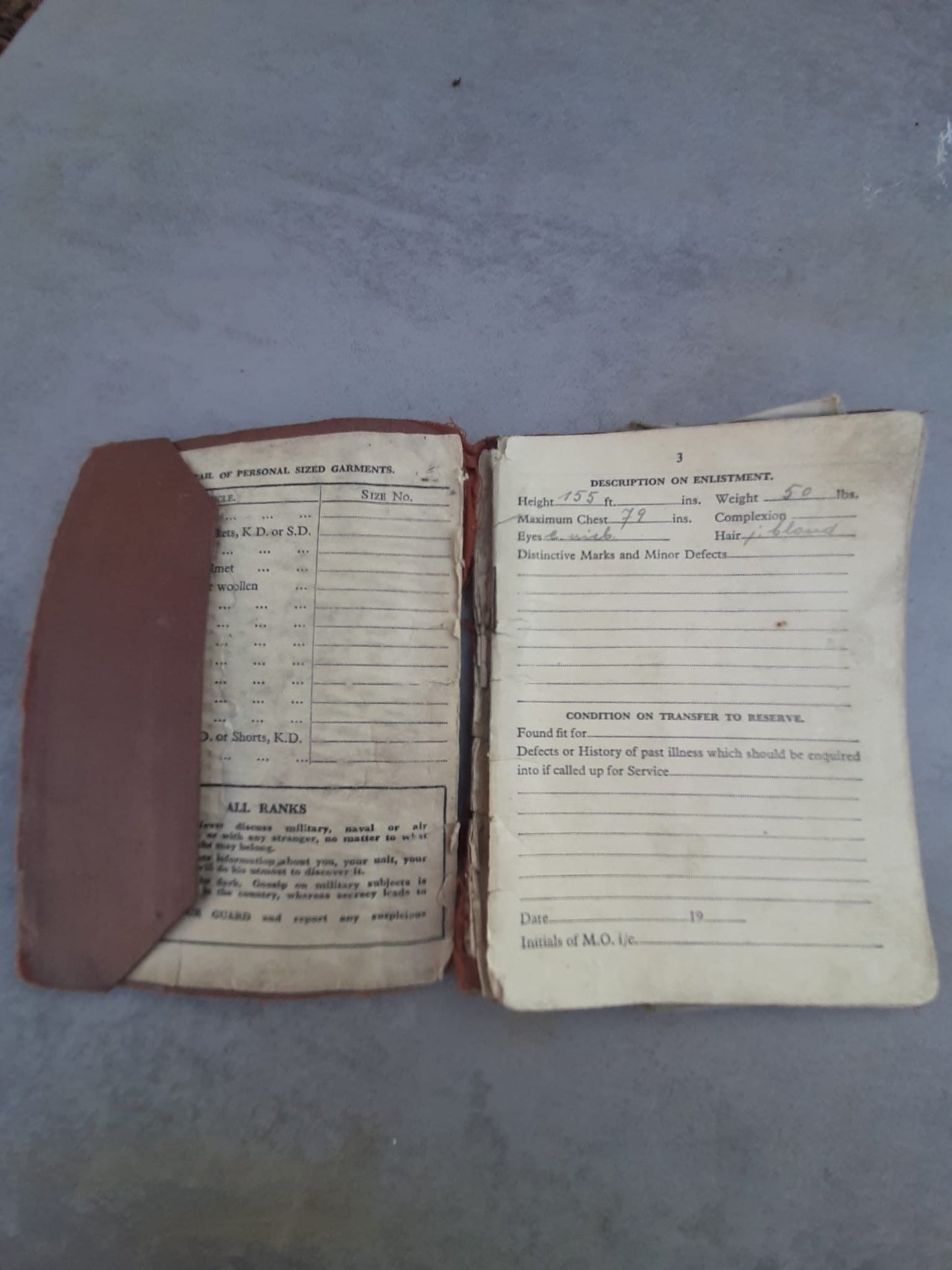 Livret de service d'officier PAYBOOK officier anglais WW2